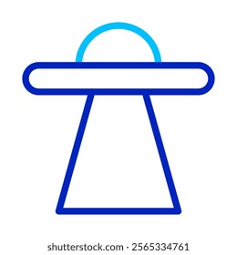 UFO icon in blue outline style. Concept of alien, unidentified flying object, and extraterrestrial.