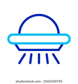 UFO icon in blue and white. Concept of alien, extraterrestrial, and unidentified.