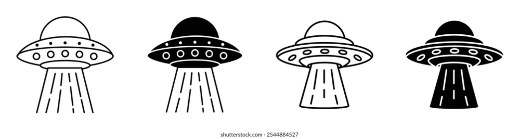 UFO icon collection in black and white filled and solid vector style.