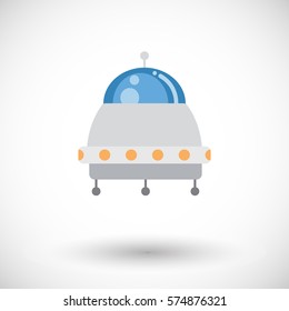 Ufo icon. Flat design of shiny alien spaceship with round shadow. Vector illustration