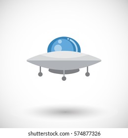 Ufo icon. Flat design of shiny alien spaceship with round shadow. Vector illustration