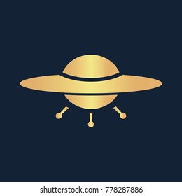 UFO icon flat. Simple gold pictogram on dark background. Vector illustration symbol
