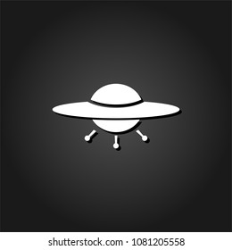 UFO icon flat. Simple White pictogram on black background with shadow. Vector illustration symbol