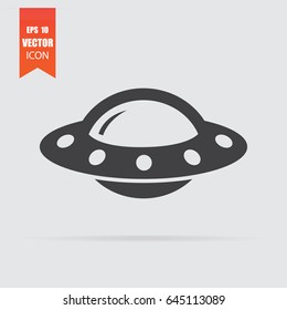 UFO icon in flat style isolated on grey background. For your design, logo. Vector illustration.