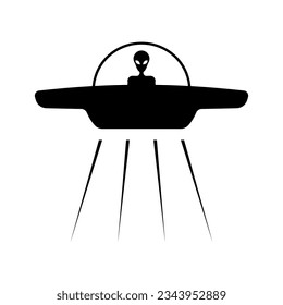 Ufo icon. Flying saucer and alien. Black silhouette. Front side view. Vector simple flat graphic illustration. Isolated object on a white background. Isolate.