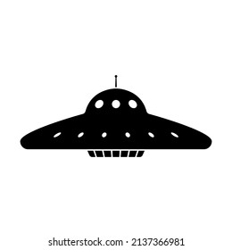 Ufo icon. Flying saucer. Black silhouette. Front side view. Vector simple flat graphic illustration. Isolated object on a white background. Isolate.