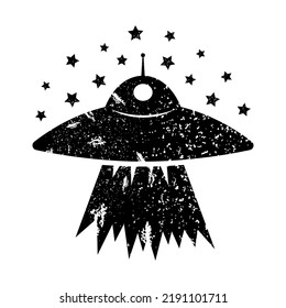 Ufo icon. Flying saucer. Black silhouette. Front side view. Vector simple flat graphic illustration. Isolated object on a white background. Isolate.