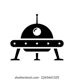 Ufo icon. Flying saucer. Black silhouette. Front side view. Vector simple flat graphic illustration. Isolated object on a white background. Isolate.