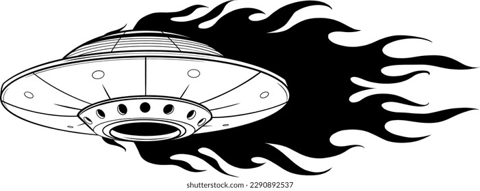 Ufo icon. Flying saucer. Black silhouette. Front side view.