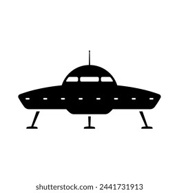 UFO icon. Flying saucer. Black silhouette. Front side view. Vector simple flat graphic illustration. Isolated object on a white background. Isolate.