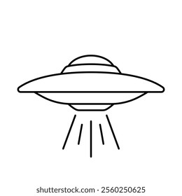 Ufo icon. Flying saucer. Black outline linear silhouette. Editable strokes. Front side view. Vector simple flat graphic illustration. Isolated object on white background. Isolate.