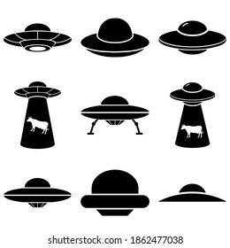 UFO icon, flying saucer logo isolated on white background