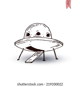 ufo icon, hand drawn vector illustration.