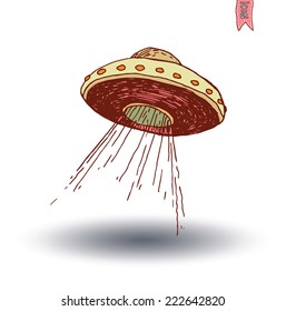 ufo icon, hand drawn vector illustration.