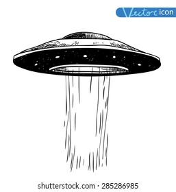 ufo icon, hand drawn vector illustration.