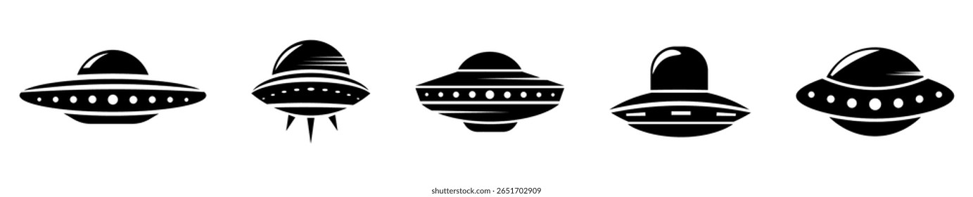 Ícone de OVNI ilustração definido ,nave espacial alienígena, disco voador icons.Vetor