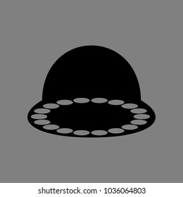 UFO icon illustration. Vector. Black icon on medium gray background. Isolated.