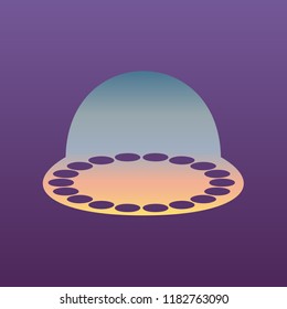 UFO icon illustration. Vector. Evening gradient icon at violet background.