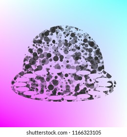 UFO icon illustration. Vector. Gray icon with bubbled texture at color background with pink and sky blue corners.