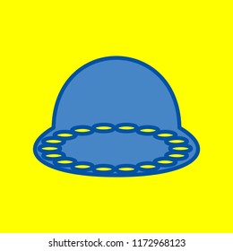 UFO icon illustration. Vector. Office style blue icon at yellow background.