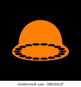 UFO icon illustration. Vector. Orange icon on black background. Fire.