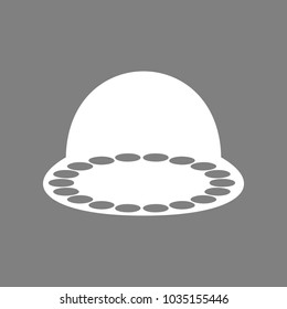 UFO icon illustration. Vector. White icon on medium gray background. Isolated.