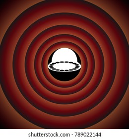 UFO icon illustration. Vector. White icon on black circle in gradient rings.