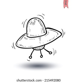 Ufo icon Pencil drawing sketch. Vector illustration.