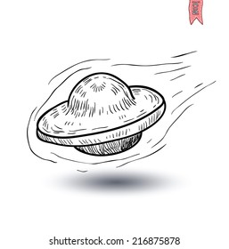 Ufo icon Pencil drawing sketch. Vector illustration.