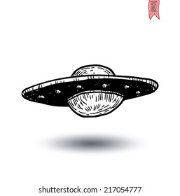 Ufo icon Pencil drawing sketch. Vector illustration.