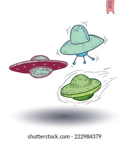 Ufo icon Pencil drawing sketch. Vector illustration.