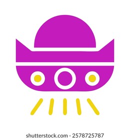 UFO icon with purple and yellow, flying object shape