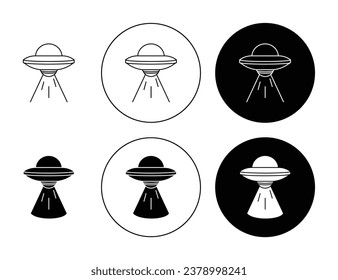 UFO icon set in black. flying saucer vector sign. alien space ship symbol for Ui designs.