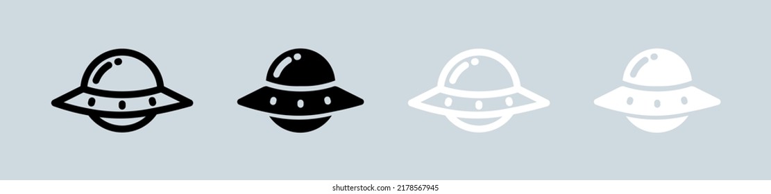 Ufo icon set in black and white colors. Alien space ship signs vector illustration.