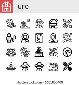ufo icon set. Collection of Observatory, Spaceship, Astronaut, Ufo, Spacecraft, Alien, Rover, Space, Pluto, Space station icons