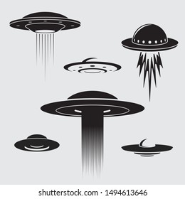 Ufo icon. Set of different flying saucer. Vector illustration, EPS 10