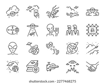 UFO icon set. It included icons such as alien, extraterrestrial life, space, intergalactic, and more.