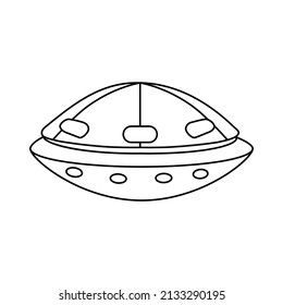 UFO icon, spacecraft of alien. Vector outline style