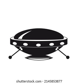 UFO icon, spacecraft of alien. Vector flat black color style