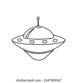 UFO icon, spacecraft of alien. Vector outline style illustration