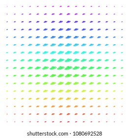 UFO icon spectrum halftone pattern. Vector UFO shapes organized into halftone grid with vertical rainbow colors gradient. Designed for backgrounds, covers and abstraction effects.