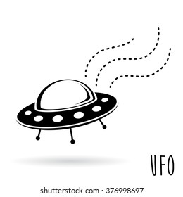 UFO icon (unidentified flying object). Flying saucer spacecraft. Vector illustration