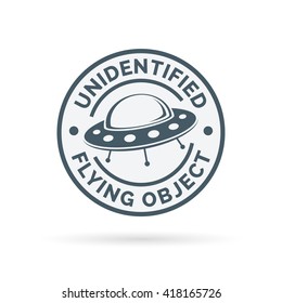 UFO icon. Unidentified flying object badge. Flying saucer symbol. Alien spaceship sign. Vector illustration.