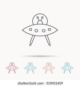 UFO icon. Unknown flying object sign. Martians symbol. Linear icons on white background. Vector