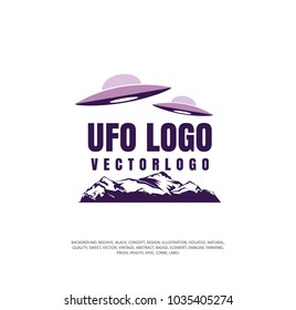 UFO icon. Vector illustration, flying saucer emblem, aliens illustrator