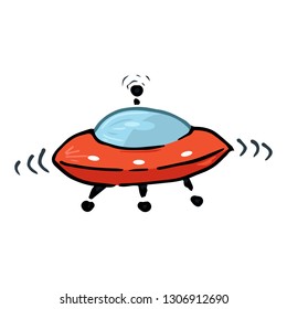 UFO icon. Vector illustration of a spaceship. Hand drawn cartoon ufo.