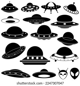 Ufo icon vector set. Flying saucer illustration sign collection. Alien symbol or logo.