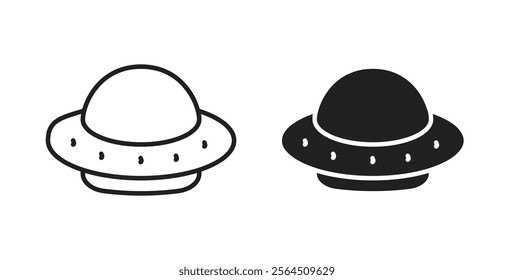 UFO icons in flat and line style set.