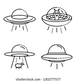 UFO icons set. Outline set of UFO vector icons for web design isolated on white background