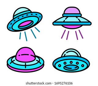 UFO icons set. Outline set of UFO vector icons for web design isolated on white background